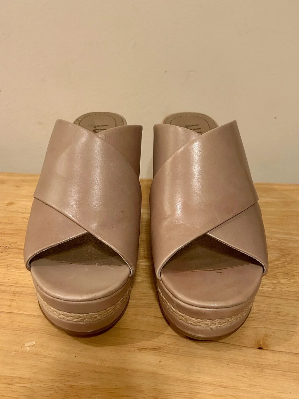 Lucca Lane Debbi Natural leather platform wedge sandals taupe women’s size 8